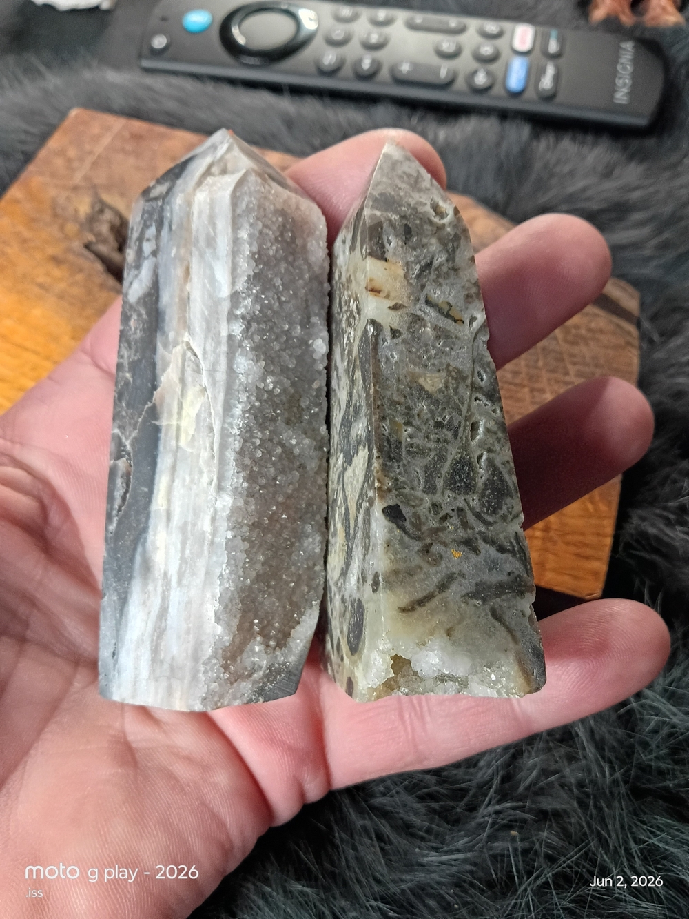 Polished Gray and Cream Agate Crystal Tower $10Pair
